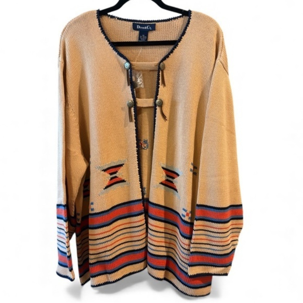 NWT Denim & Co Southwestern Aztec Beautiful Accent Cardigan Sweater 3X